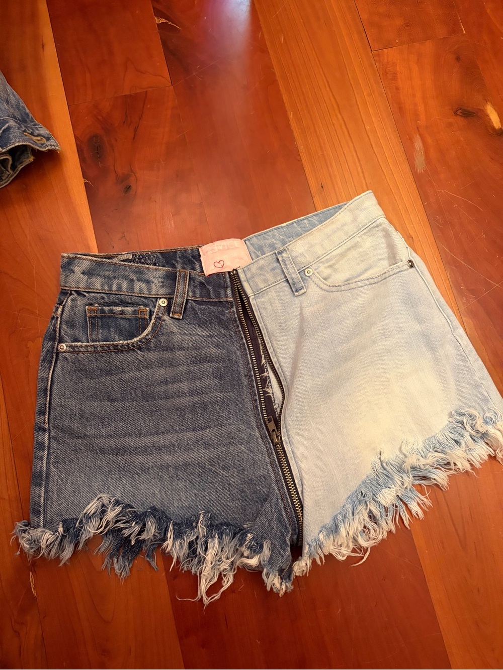 Revice Denim Two-Tone Frayed Denim Shorts - Blue/Light Blue